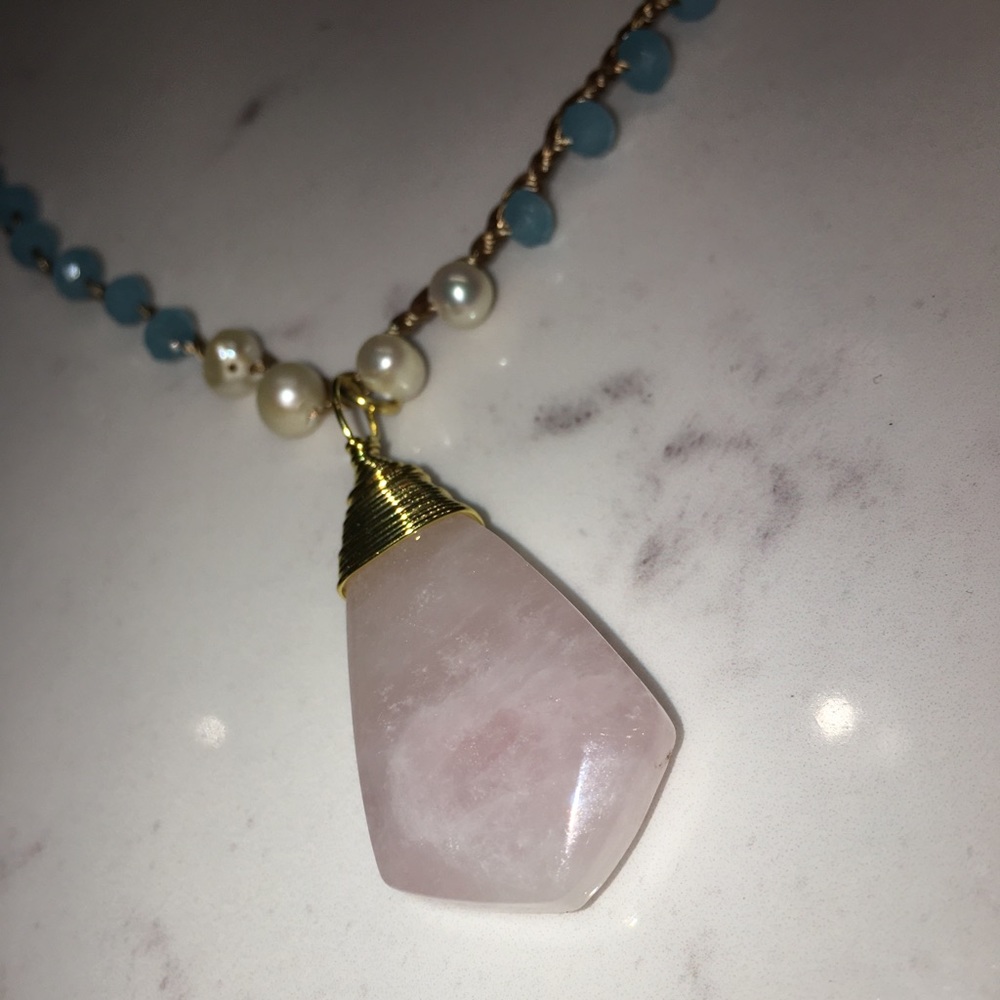 Blue/white pearl Long necklace